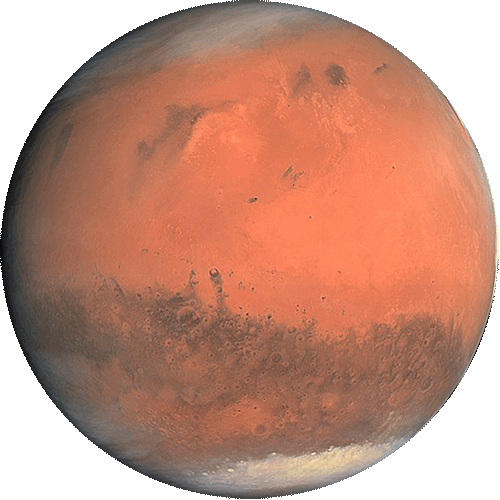 Mars, red with white ice caps.